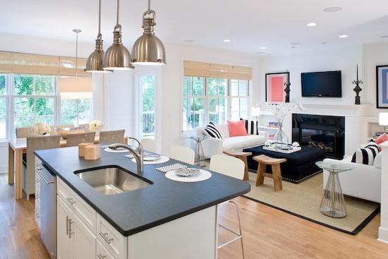 Dzīvojamās istabas interjers apvienojumā ar virtuvi: populārs dizaina risinājums